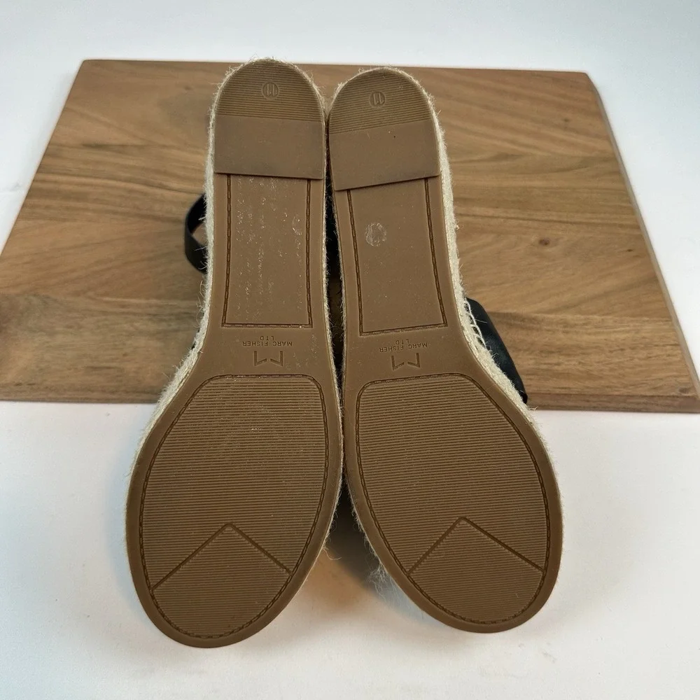 New Womens Marc Fisher LTD Able Espadrille Black Platform Wedge Sandals Size‎ 11